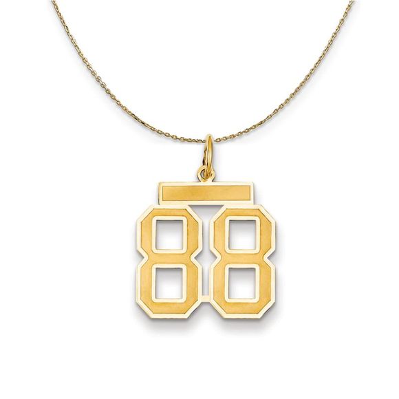 14k Yellow Gold, Jersey, Med Number 88 Necklace - 16 Inch - Picture 1 of 7
